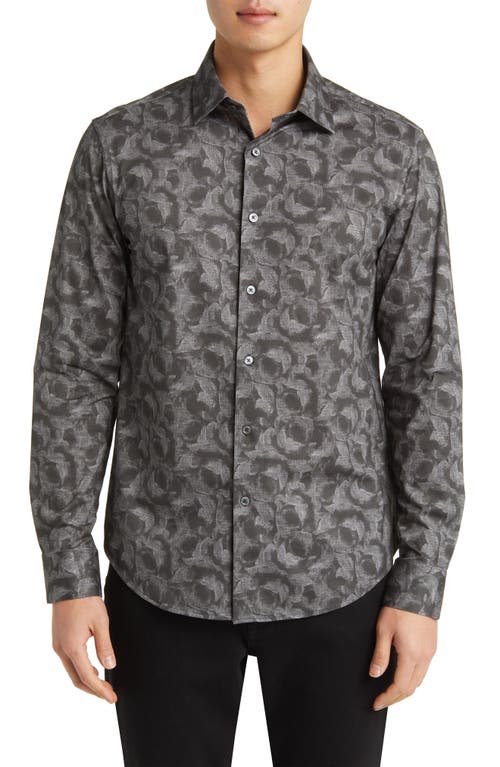 Bugatchi James OoohCotton Abstract Print Button-Up Shirt Washed Black at Nordstrom,