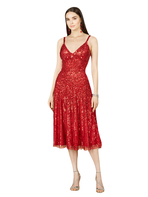 Shop Lara New York Flowing, Sequin Midi Dress In Red