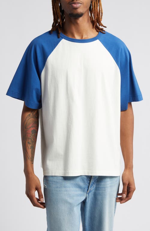 Oversize Short Sleeve Raglan T-Shirt in Cobalt/Off White