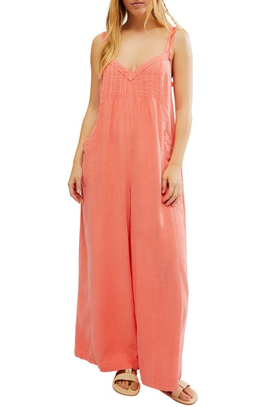 Shop Free People Drifting Dreams Linen Blend Jumpsuit In Radiant Watermelon