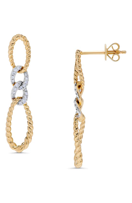 H.j. Namdar Rope Link Diamond Drop Earrings In 14k Yellow And White Gold