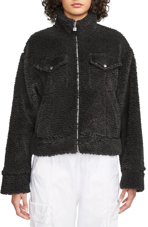 Oversize High Pile Fleece Jacket in Black