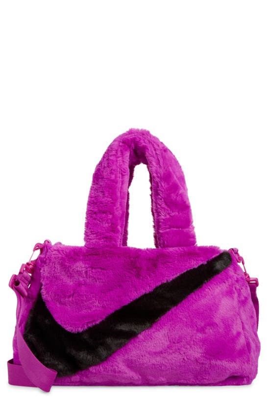 Nike Faux Fur Crossbody Bag In Vivid Purple/ Purple/ Black