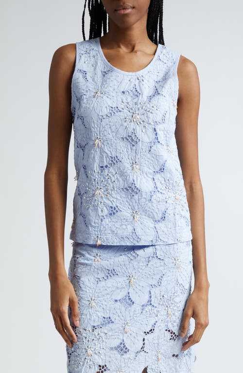 Constellation Embellished Floral Lace Tank in Light Blue