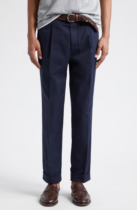 Slim-fit cotton pleated pants - Men