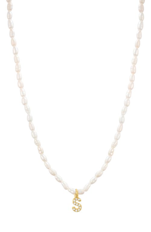 Initial Freshwater Pearl Beaded Necklace in White - S