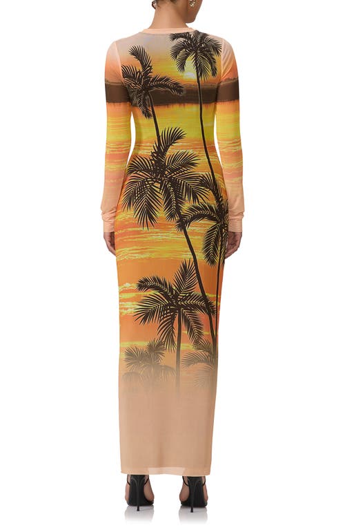 Shop Afrm Didi Long Sleeve Mesh Maxi Dress In Sunrise Palms