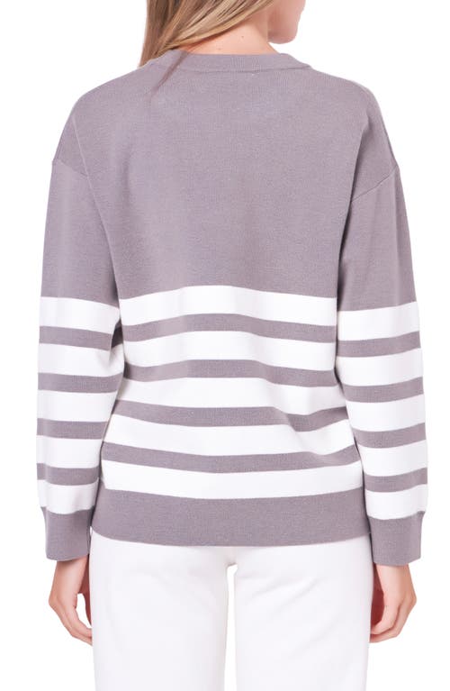English Factory Stripe Crewneck Sweater In Heather Grey/white