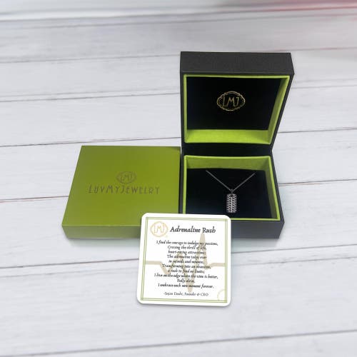 Luvmyjewelry Born Tire Tread Silver & Black Diamond Tag Necklace In Dark Grey