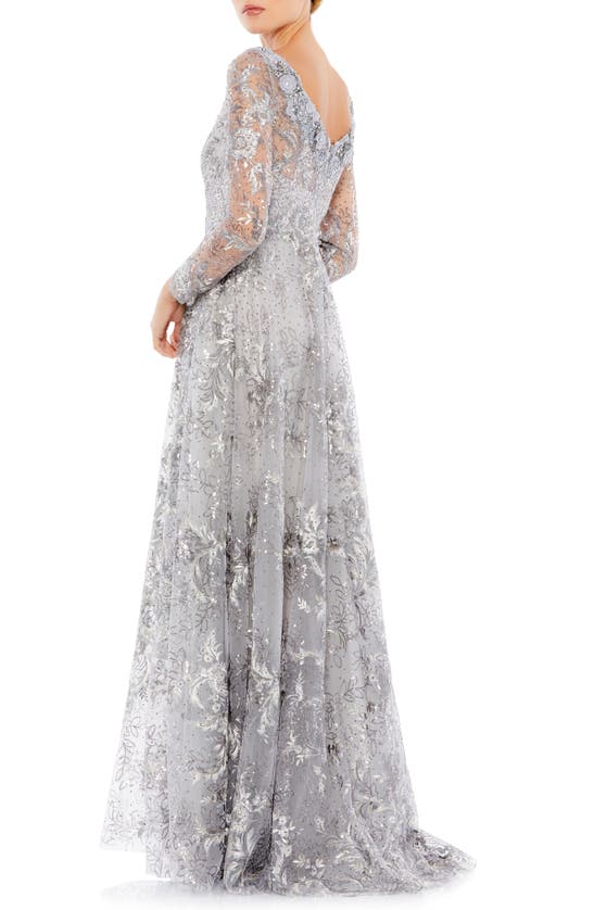 Shop Mac Duggal Sequin Long Sleeve A-line Gown In Sterling