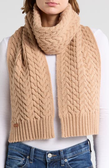 Cole Haan Wishbone Cable Knit Scarf In Oxford Tan