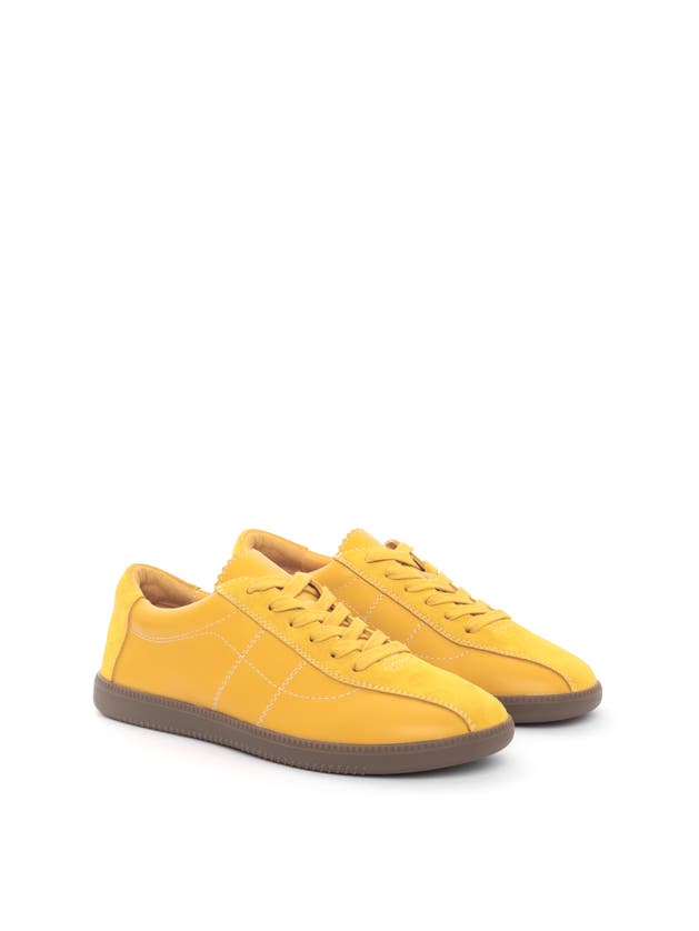Maguire Simone White Trainer In Yellow With Brown Outsole