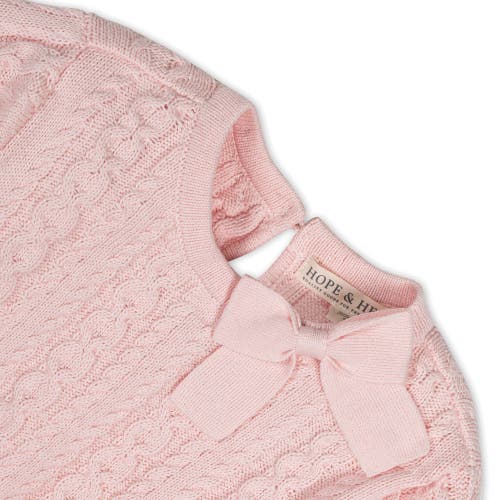 Shop Hope & Henry Baby Girls' Organic Cable Bow Sweater Dress, Infant In Pale Pink Cable