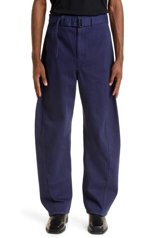 Lemaire Belted Twisted Cotton Pants in Ink Blue Bl780