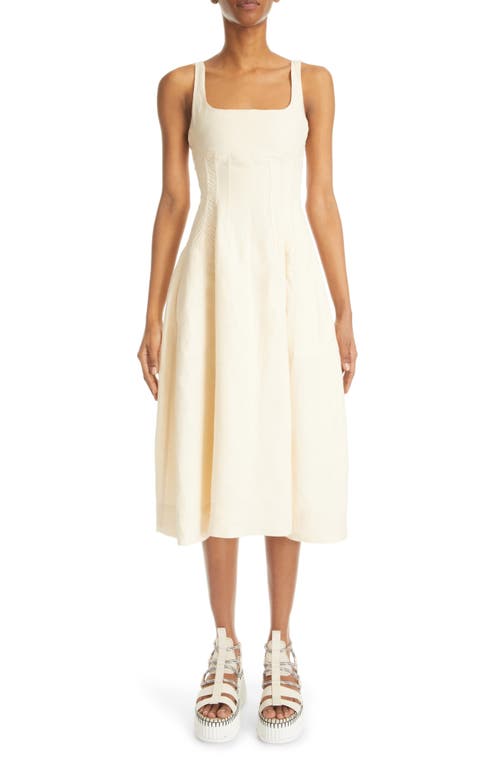 Chloé Vertical Dart Linen Midi Dress in Coconut Milk