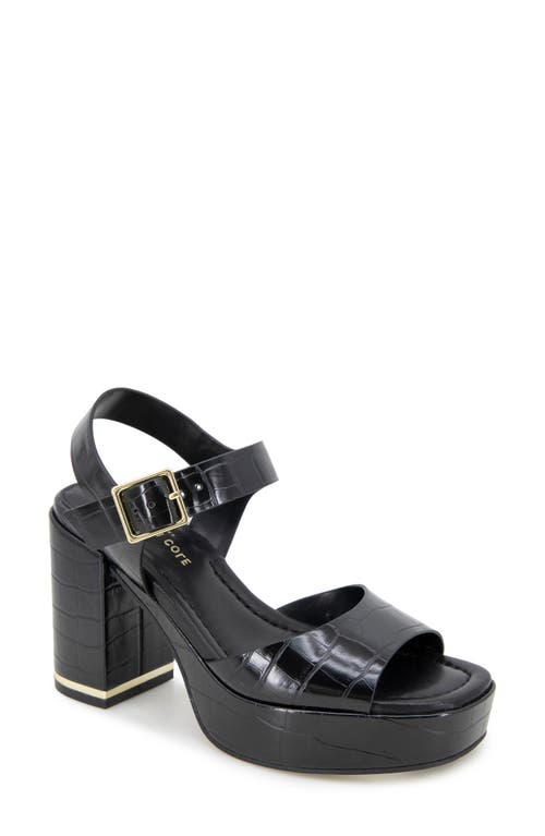 Kenneth Cole Darla Ankle Strap Platform Sandal Black Croco at Nordstrom,