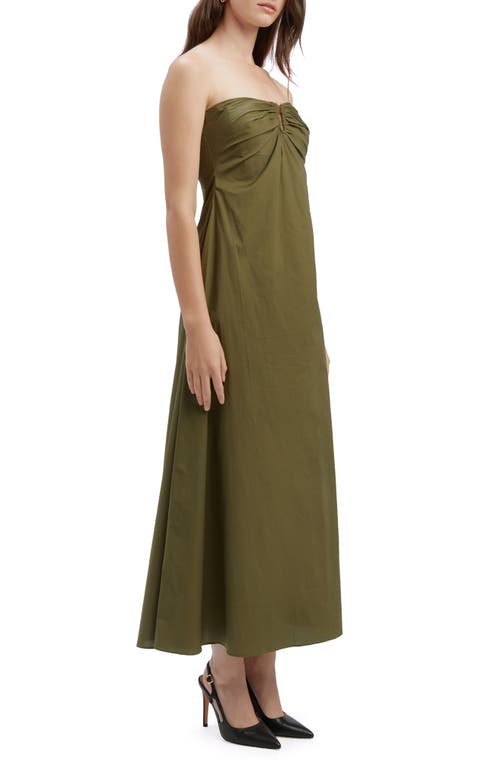 Shop Bardot Lora Strapless Cotton Poplin Maxi Dress In Khaki