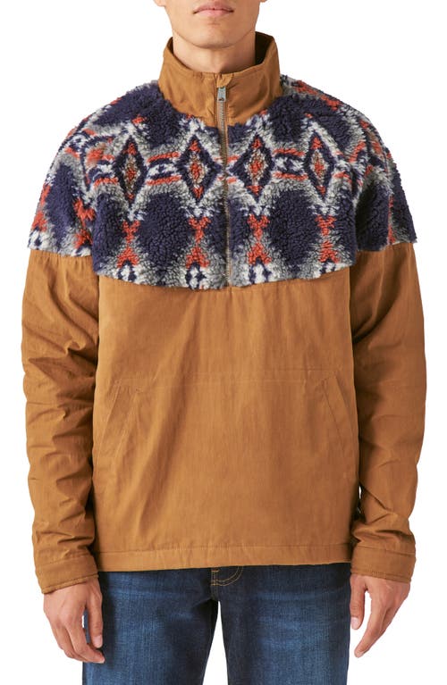 Lucky Brand Print Faux Shearling & Cotton Anorak Khaki at Nordstrom,