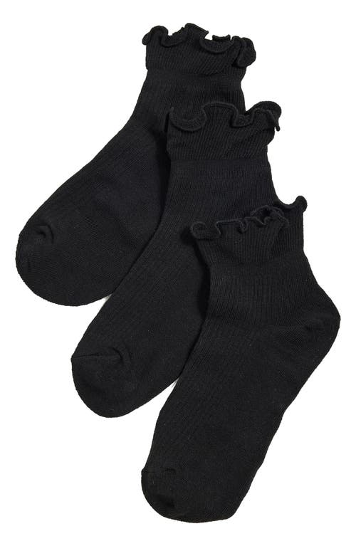 Stems Everyday Classics Ruffle 3-Pack Crew Socks in Black 