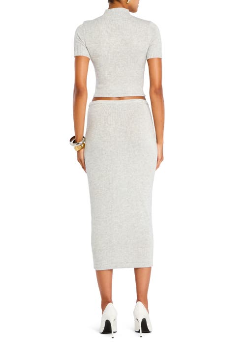 Shop Ser.o.ya Koko Knit Tea Length Skirt In Light Grey