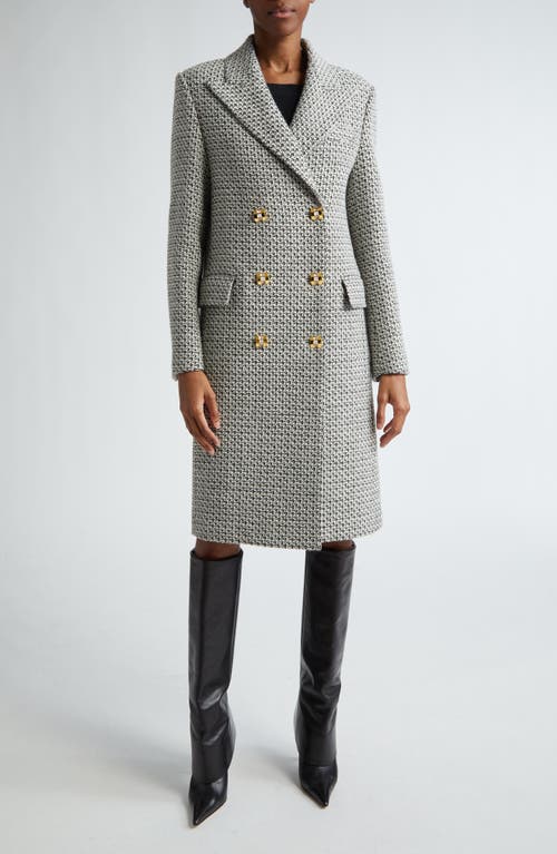 Shop St John St. John Collection Double Breasted Wool Blend Tweed Coat In Black/chalk Multi