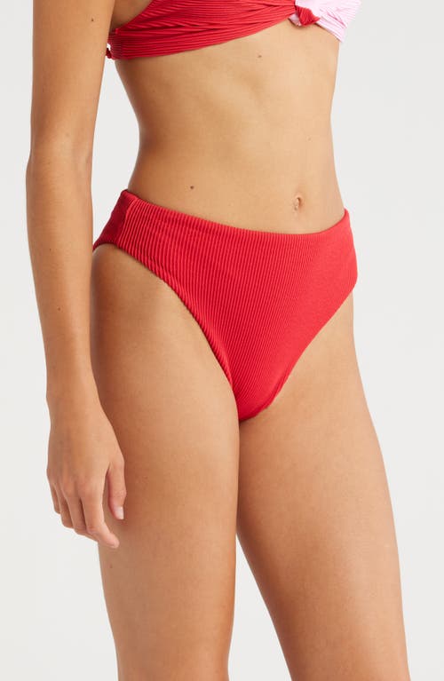 Shop Farm Rio Ribbed High Leg Bikini Bottoms In Pink And Red