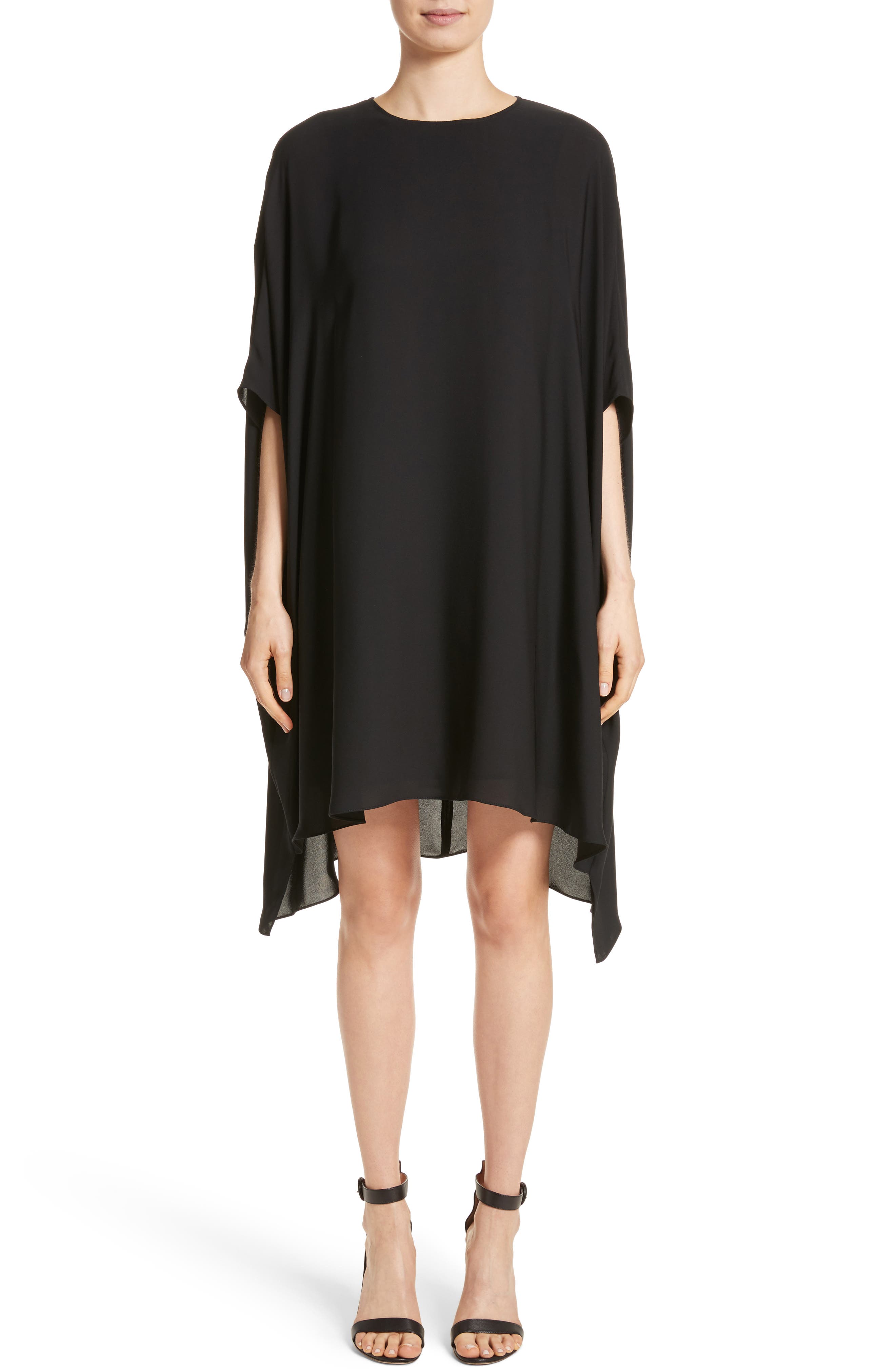 St. John Collection Double Silk Georgette Draped Dress, Size Petite - Black