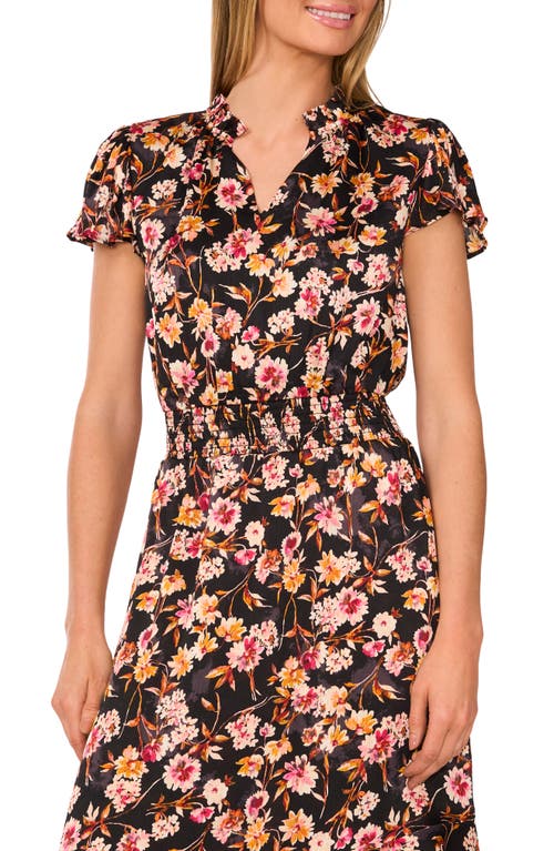 Shop Cece Floral Print Midi Dress In Rich Black