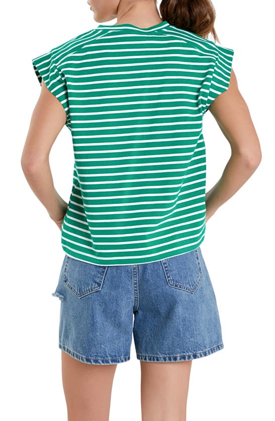 Shop English Factory Stripe Cotton T-shirt In Green/ White