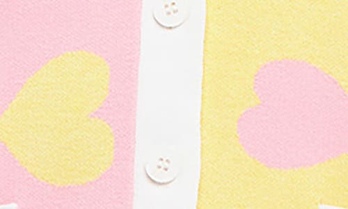 English Factory Heart Shape Cardigan In Pink/yellow