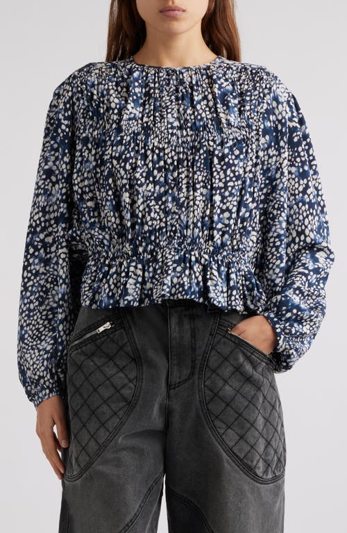 Shop Isabel Marant Gelina Print Gathered Stretch Silk Crêpe De Chine Top In Midnight/white