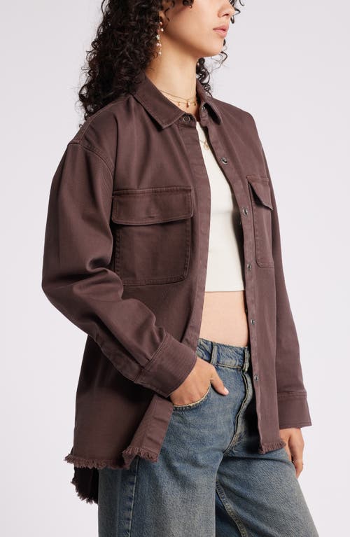 Shop Bp. Frayed Oversize Twill Workwear Shirt In Brown Coffee