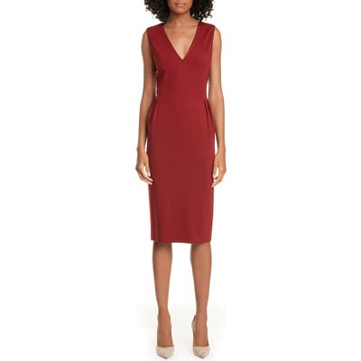 Judith & Charles Isola Pleat Detail Sleeveless Pencil Dress, Red