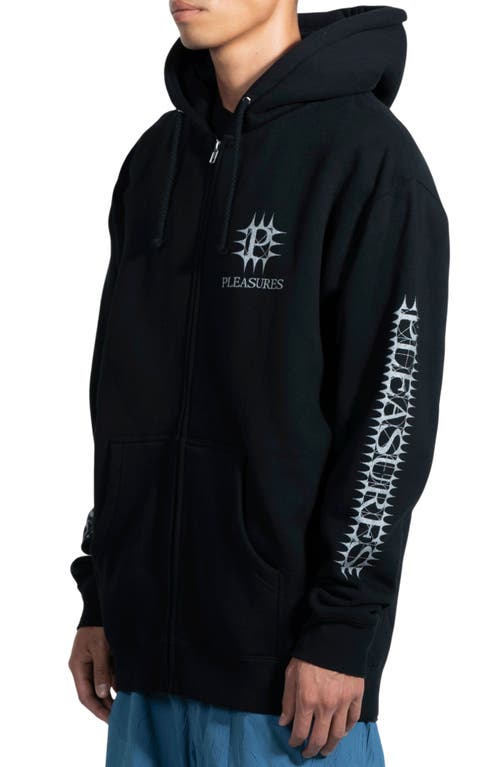 Shop Pleasures Spike Oversize Zip Graphic Hoodie In Black