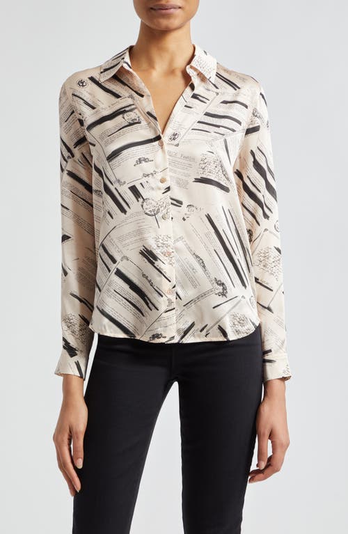 L'AGENCE Tyler Atelier Print Silk Shirt Ecru/Black at Nordstrom,