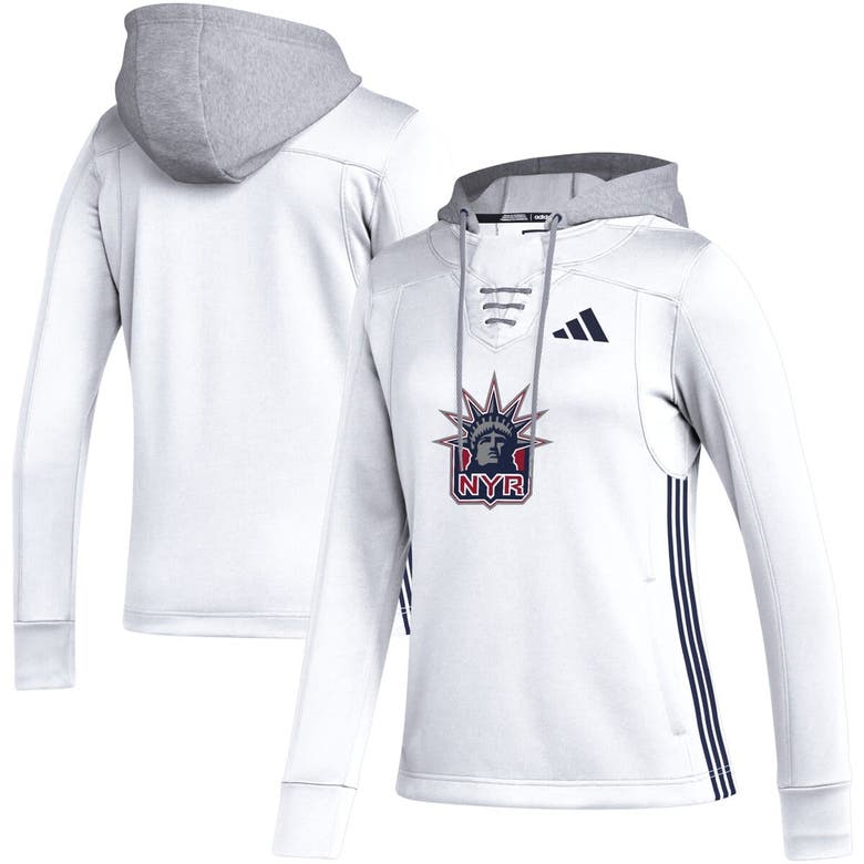 Shop Adidas Originals Adidas White New York Rangers Refresh Skate Lace Aeroready Pullover Hoodie