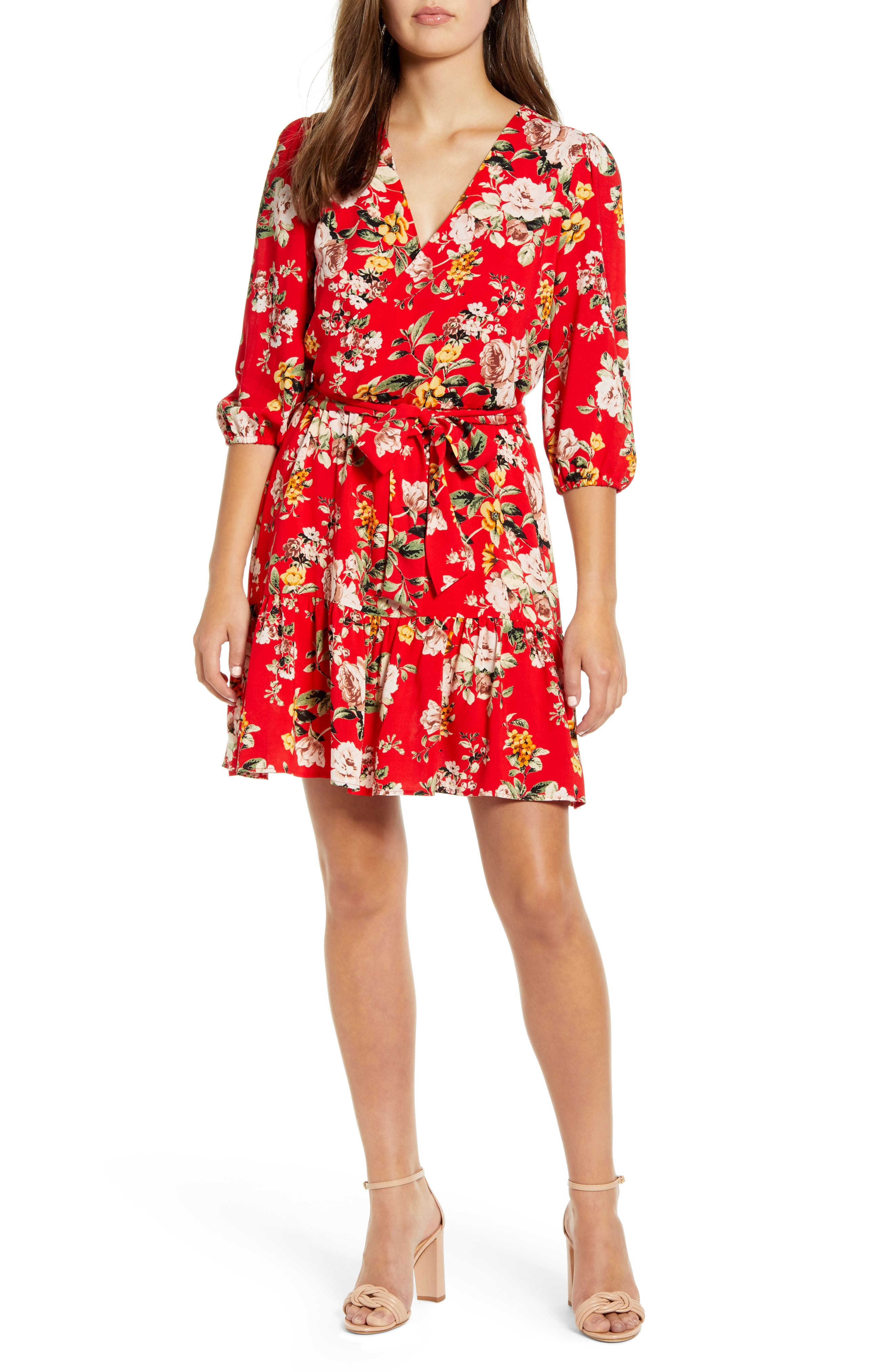 Petite Gibson X The Motherchic Paloma Woven Wrap Dress, Red
