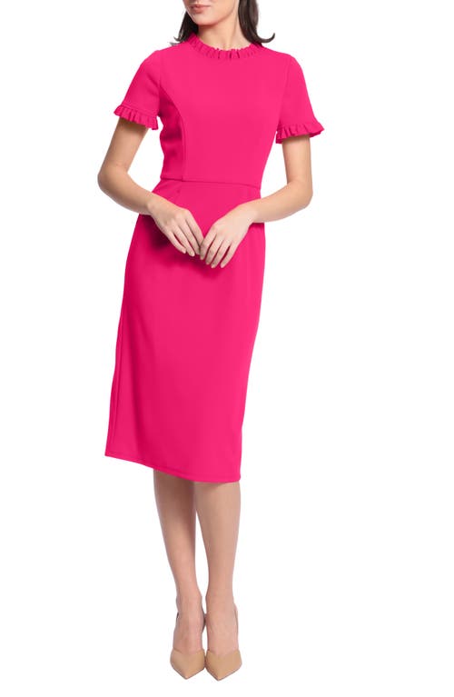 Maggy London Ruffle Sheath Dress in Electric Pink