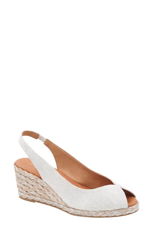 André Assous Audrey Slingback Peep Toe Espadrille Wedge Sandal White/Silver at Nordstrom,