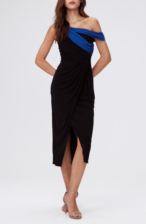 Diane von Furstenberg Terin Colorblock One-Shoulder Dress Black/Royal Blue/Emerald at Nordstrom,