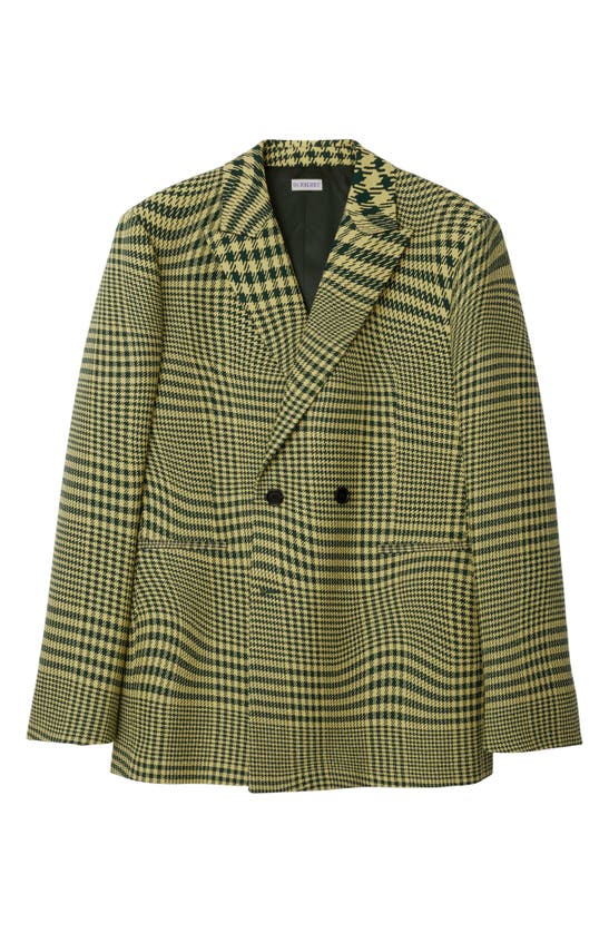 Shop Burberry Double Breasted Warped Plaid Wool Blend Blazer In Ivy Ip Pattern