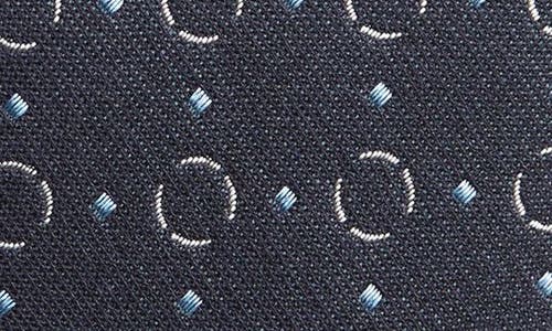 Shop Hugo Boss Boss Geometric Pattern Silk Tie In Dark Blue