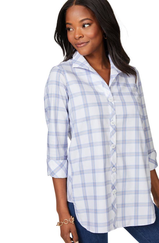 FOXCROFT FOXCROFT PANDORA PLAID COTTON BUTTON-UP TUNIC