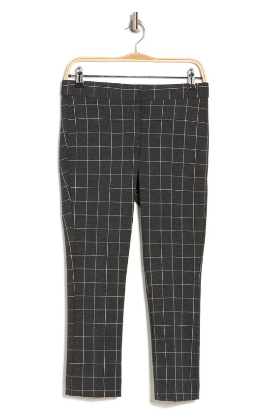 Amanda & Chelsea Windowpane Print Ankle Pants In Grey/ White