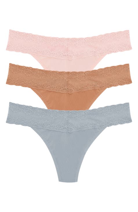 Women's Cotton Thong Panties With Lace Trim