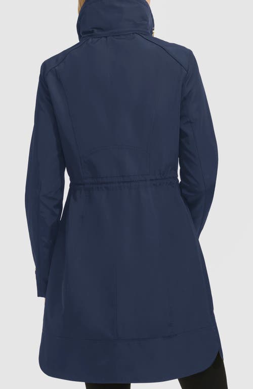 Cole Haan Travel Packable Hooded Rain Jacket In Indigo