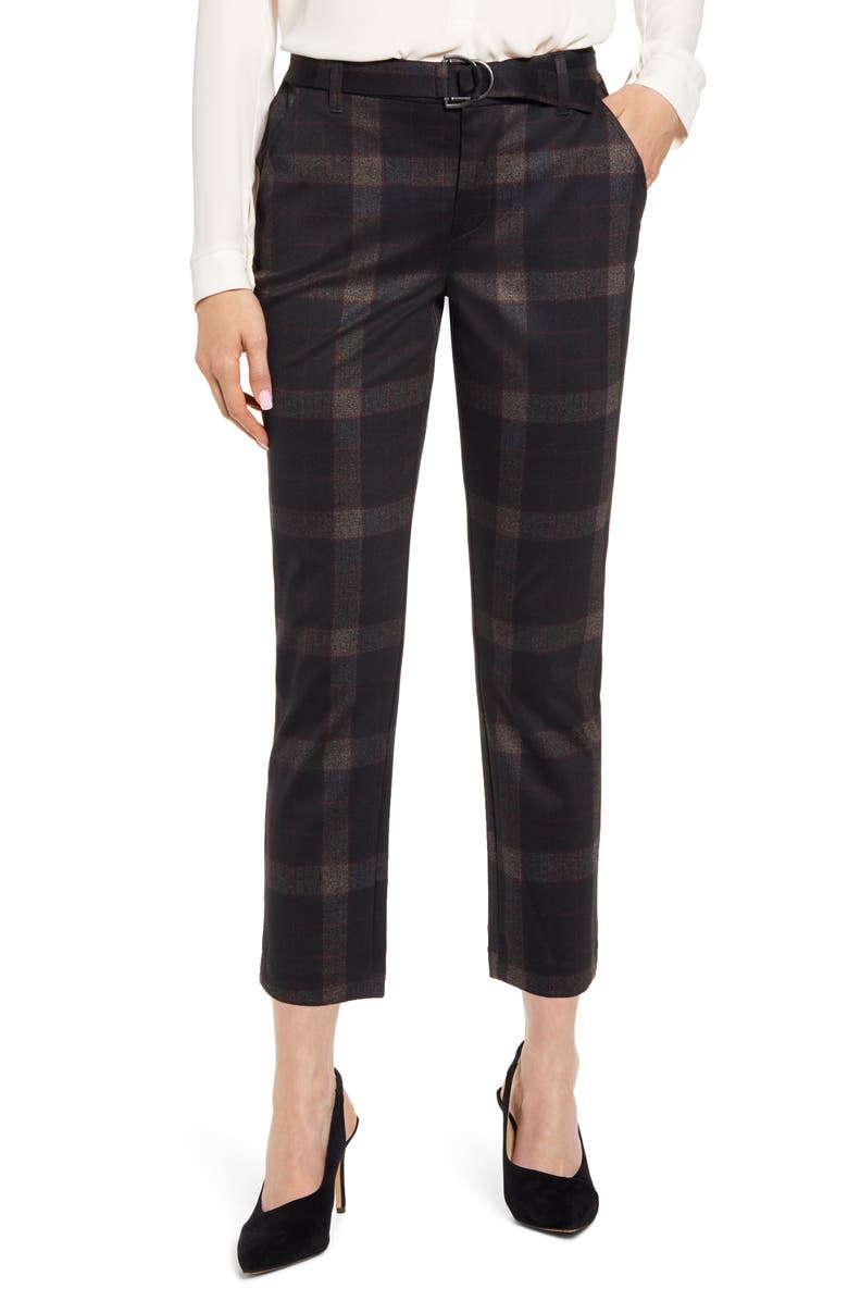 WIT & WISDOM Ab-solution Plaid High Waist Ankle Pants, Main, color, BKMU- BLACK MULTI