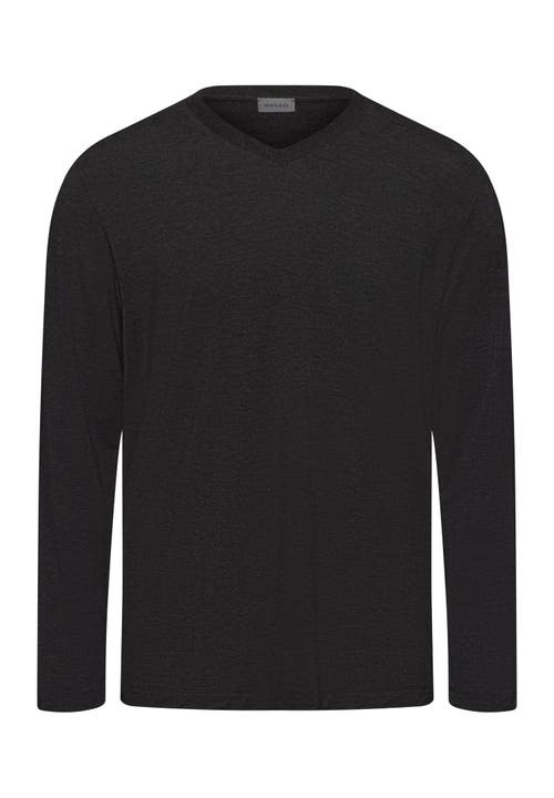 Hanro Casuals Long Sleeve V-neck Top In Caviar