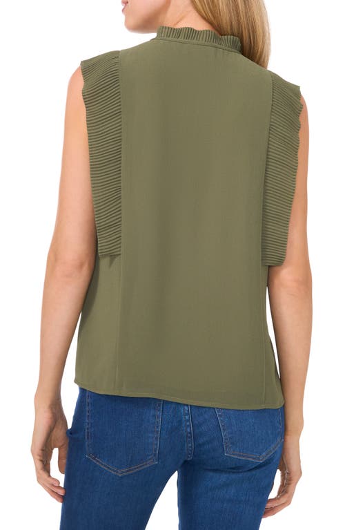 Cece Pleat Detail Sleeveless Top In Dark Clover Green