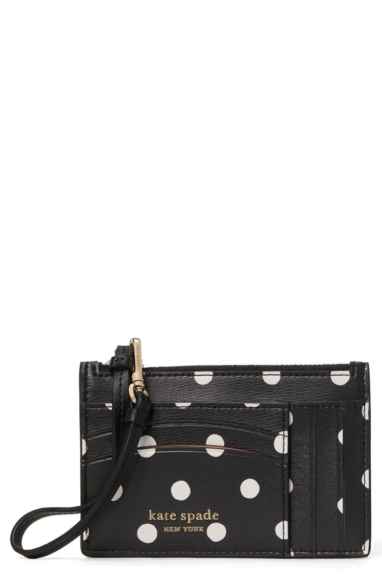 KATE SPADE NEW YORK spencer sunshine dot faux leather card holder, Main, color, BLACK MULTI